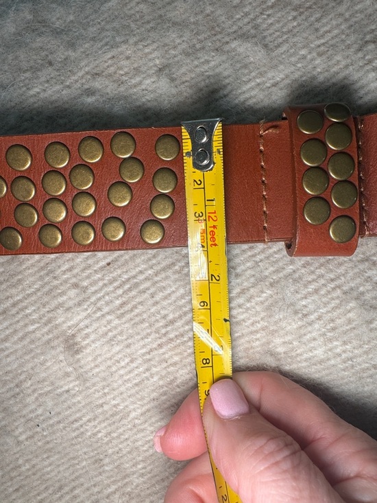 CALVIN KLEIN Brown Leather Brass Studded Belt L-XL $75 EUC KL main image 6